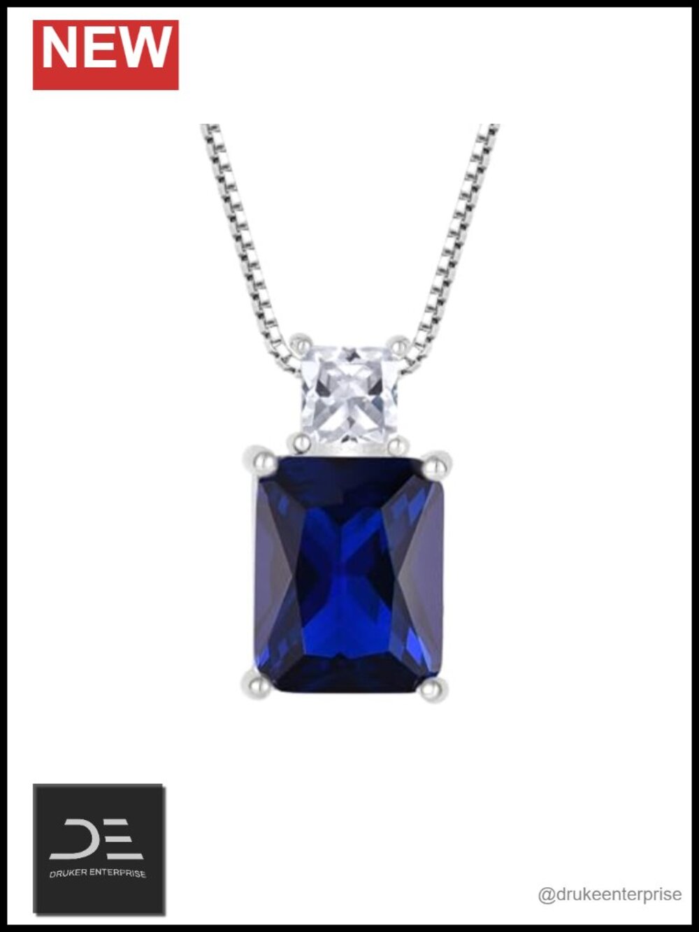 925 Sterling Silver Emerald Cut Pendant Necklace for Women